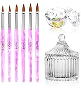 Acrylic Nail Brush Dappen Dish Set - 6Pcs Acrylic Nail Brush and 2Pcs Crystal Dappen Dish with Li...