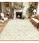 8x10 Area Rugs for Living Room: Floral Washable Rug Vintage Large Soft Boho Non-Slip Carpet Indoo...