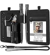 LIUGX Tactical ID Card Holder, 900D Nylon, Hook &amp; Loop Patch Badge Holder, Waterproof Zipper Pock...
