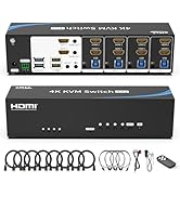 eKL Real Seamless Switching USB 3.0 HDMI KVM Switch Dual Monitors 4 Computers 4K@30Hz, 4 Port Ext...