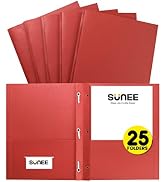 SUNEE 2 Pocket Folders with Prongs (25/Pack, Red), Paper Folders with 2 Pockets and 3 Prongs Fit ...