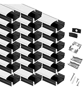 20-Pack 3.3ft/1Meter U Shape Black LED Aluminum Channel System with Milky Cover, End Caps and Mou...