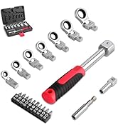 wanlvkang Flex Head Ratcheting Wrench Set, 8-19mm Flex Head Ratchet Wrench with Interchangeable H...