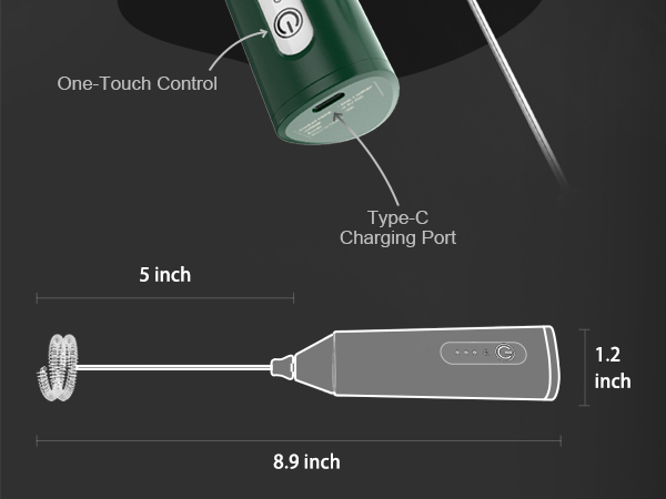 Rechargeable Milk Frother Handheld, 3 Speeds Electric Whisk Drink Mixer, Type-C Charging BPA Free
