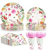 120 Pcs Tropical Luau Party Tableware Supplies, 9 Inch &amp; 7 Inch Aloha Hawaiian Disposable Dinnerw...