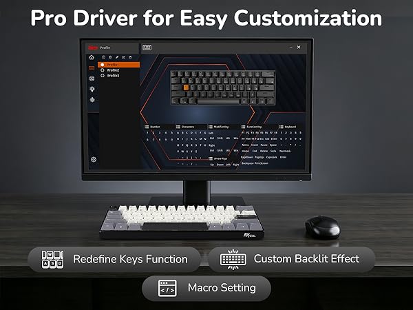 RK ROYAL KLUDGE RK61 keyboard Pro software for gaming and work, personalizing keys easily