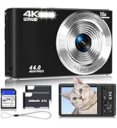 Digital Camera 4K, 2026 Upgrade Black Cameras for Teens, Autofocus Digital Point and Shoot Camera...