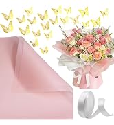 Potanro Flower Wrapping Paper Waterproof Bouquet Wrapping Paper with Ribbon Pink Bouquet Wrapping...