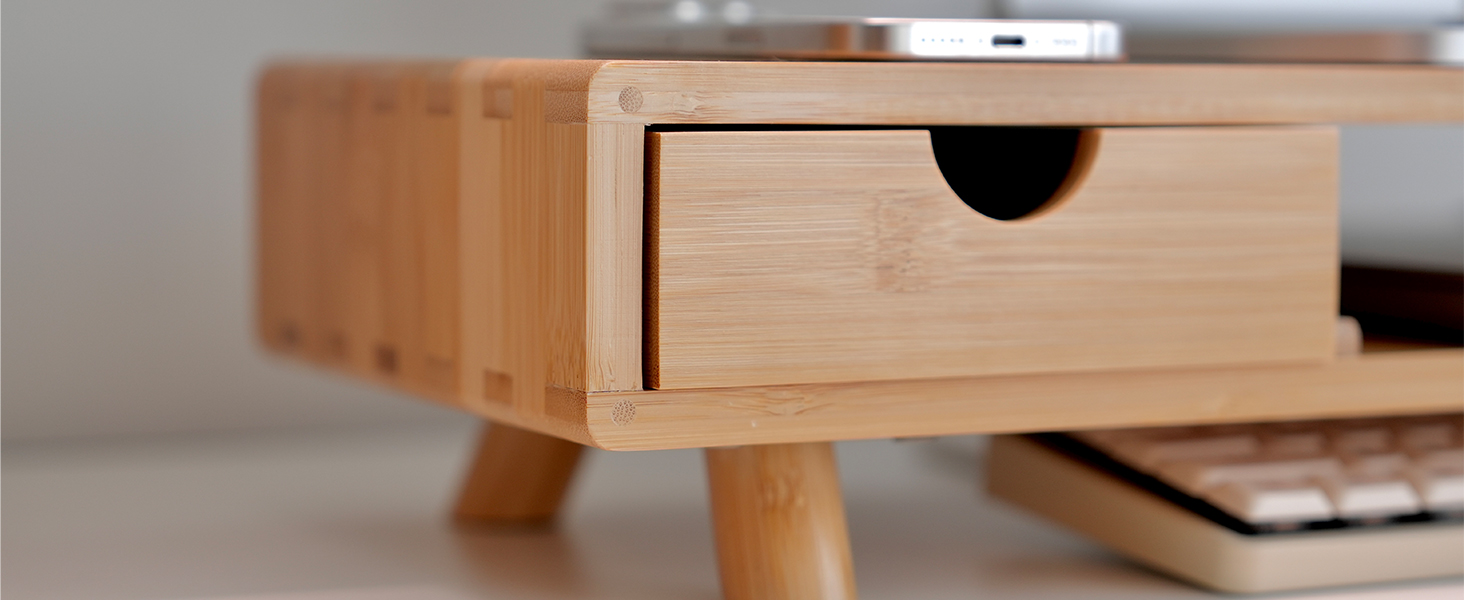 ROCDEER Bamboo Monitor Stand Riser with Drawer
