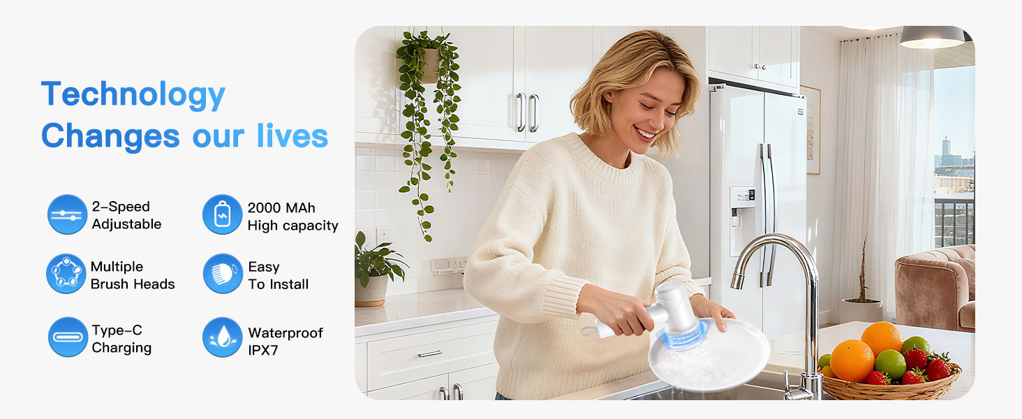 Electric Spin Scrubber - Cordless IPX7 Waterproof Shower Scrubber