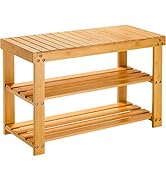 Pipishell 3 Tier Bamboo Shoe Rack Bench - Sturdy Organizer Holds up to 300lbs for Entryway, Bedro...