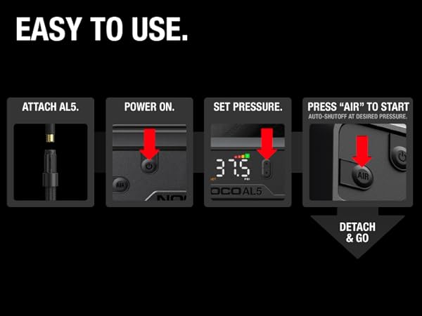 easy to use mini portable tire inflator attach power on set pressure gauge start quick inflation