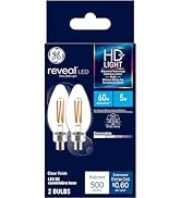 GE Reveal LED Light Bulbs, Candle Lights, 60 Watts, Clear Decorative B11 Bulbs, Small Base (2 Pack)