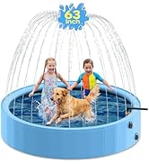 Pechfun 63'' Dog Pool with Sprinkler, Foldable Dog Pools for Large Dogs, 2-in-1 Non-Slip Swimming...