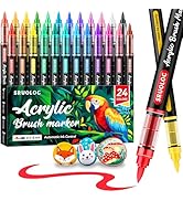 SRUOLOC 24 Colors Acrylic Paint Markers, Brush Tip Automatic Ink Control Acrylic Paint Pens for R...