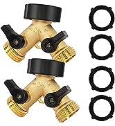 Hourleey 2 Pack Brass Garden Hose Splitter 2 Way, 3/4 Inch Hose Connector Tap Splitter, Hose Y Sp...
