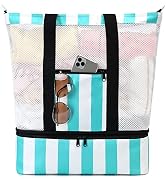 Bluboon Mesh Beach Tote Bag with Cooler Compartment Insulated Detachable Picnic Bag with Zipper a...