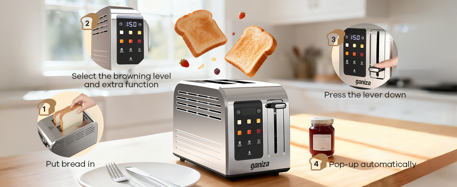 easy to use touch screen toaster 2 slice