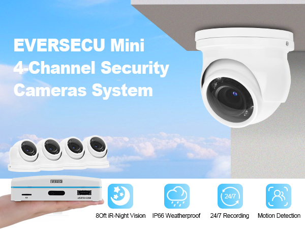 Wired Mini DVR & Security Cameras System-2pcs 1080P Mini Dome Cameras & 1pcs 4CH Mini DVR