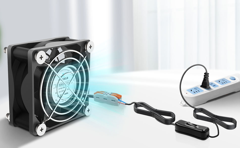 EC Brushless 60x60x25mm Fan with AC Plug &amp;amp;ON/OFF Switch