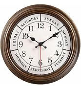 45MinST 12 Inches Retro Wall Clock,Day of The Week Wall Clock,Calendar Day Clock,Silent Non Ticki...