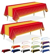 LANLISA Red and Gold Tablecloth Graduation Decorations 2025 2 Pack, Disposable Plastic Table Clot...