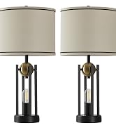Leasgy 25'' Farmhouse Table Lamps for Living Room Set of 2 with USB C+A Ports, Rustic Vintage Bed...