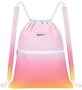 WANDF Drawstring Backpack Sports Gym Bag with Shoulder Pads Water Resistant String Bag Cinch Bag ...