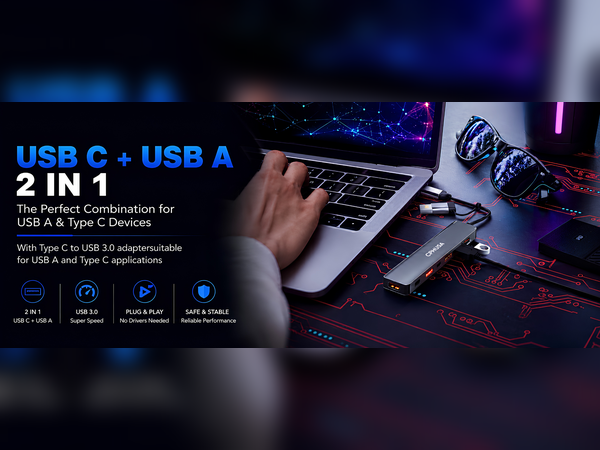 CPHUSA 2-in-1 USB-C and USB-A adapter for laptops and devices.