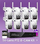 xmartO 16CH 8Pcs 6MP Tri-Lens PTZ Security Camera System, 16CH 4K WiFi 6 Mesh NVR with 1TB NVR, 3...