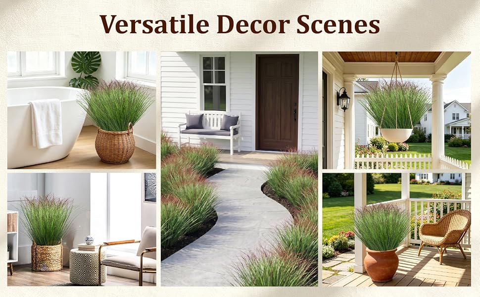 Artificial reed grass arranged in various indoor and outdoor home decoration scenes
