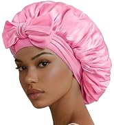Silk Bonnet for Sleeping Satin Hair Bonnet Double Layer Adjustable Sleep Cap with Elastic Tie Band