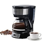HousesAid 5-Cup Programmable Drip Coffee Maker with Digital Timer, Glass Carafe,24-Hour Auto Brew...
