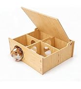Hamster Tunnel Hideout Wooden House with Flip Cover, Small Pet Hamster Hideout Play Tunnel for Ha...