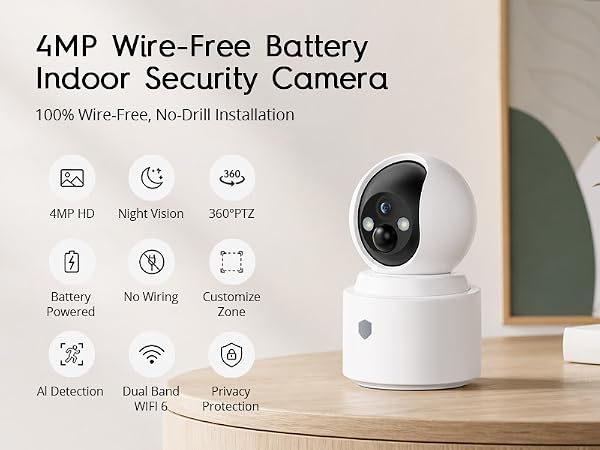 4MP Wire-Free BatteryIndoor Security Camera