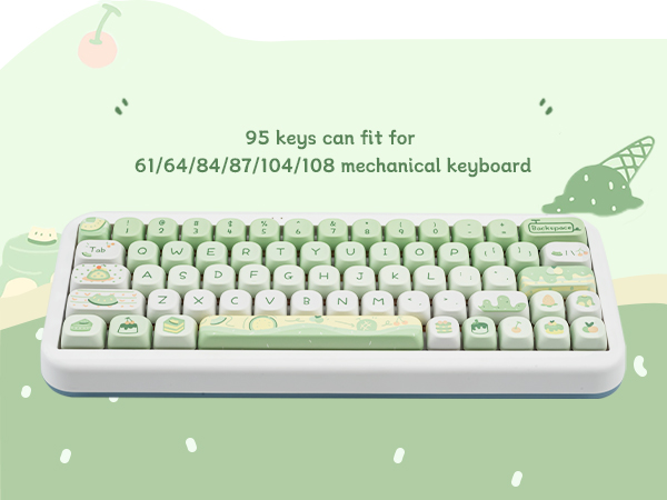 PBT Keycaps 95 Keys Cute Keycaps Dye-Sublimation Green Keycaps Set MOA Profile Custom Keycaps