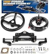 Camoo 200HP Boat Hydraulic Outboard Steering Kit with Steering Wheel, Helm Pump, Hydraulic Cylind...
