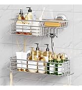 TAILI Shower Caddy Suction Cup 2 Pack with Hooks and Soap Holder, Heavy Duty Shower Organizer for...