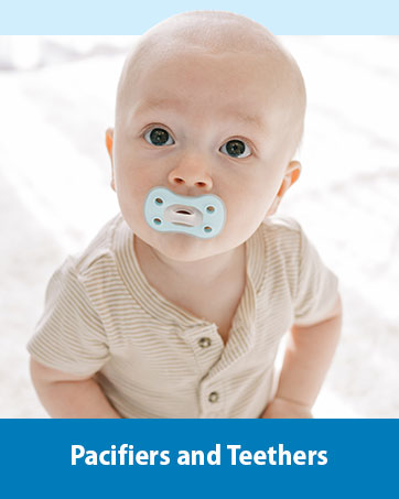Baby with blue Advantage One-Piece Silicone Pacifier