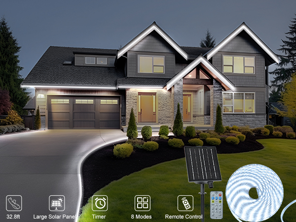Solar Light Strip Outdoor Waterproof LED Light Strip Timer Self Adhesive Strip lights