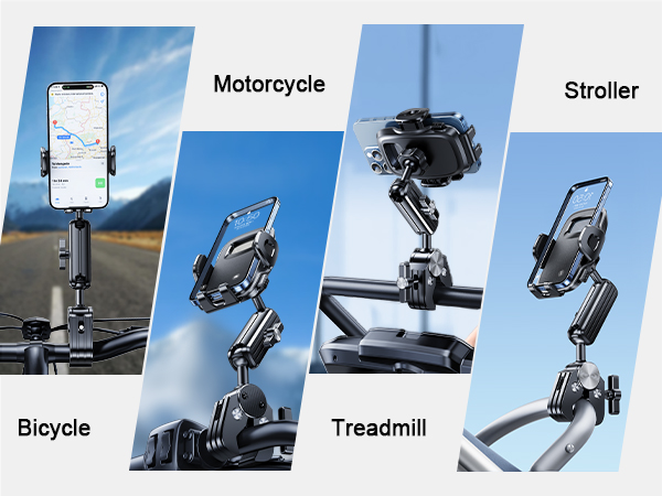 Motorcycle Phone Mount, Mountain Bike Phone Holder for Bicycle, Scooter Stroller Handlebar Mount