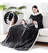 SEALY Electric Blanket Wearable with Foot Pocket, Electric Snuggle Blanket with Sleeves, Flannel ...