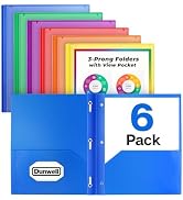 Dunwell Plastic Folders with Pockets and Prongs, 6 Pack, Clear Front View Pocket Folders with Pro...