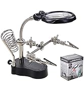 mlogiroa Helping Hands Soldering Station, 3.5X 12X Magnifying Glass LED Lighted Magnifier with Au...