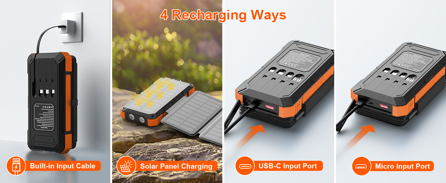 Solar Charger Power Bank 49800mAh with 4 Built-in Cables &amp;amp;amp; 3 Foldable Panels