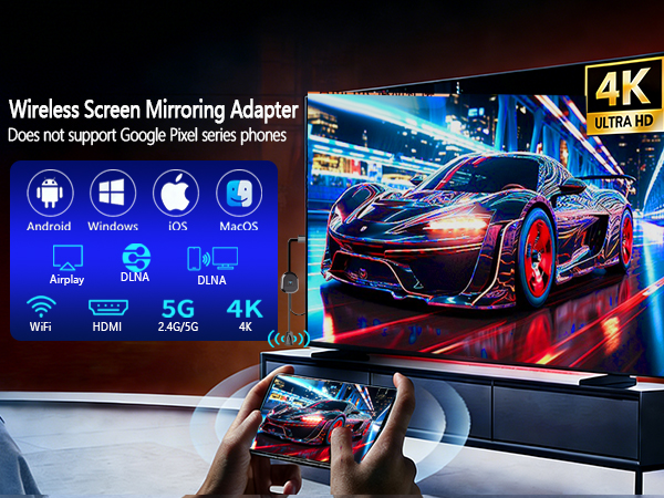 Wireless HDMI Adapter for TV, Airplay DLNA Miracast Dongle, 4K Screen Mirror from Phone to Monitor