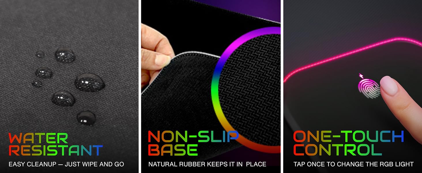iRocks RGB Mousepad Water Resistant Non Slip Base One Touch