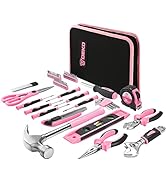 DEKO Pink Tool Set 110 Piece Household Tool Kit,Ladies Portable Tool Set with Easy Carrying Pouch...