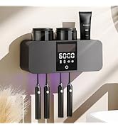 Smart Wall-Mounted Toothbrush Holder with Solar Charging, 4 Brush Slots &amp; 2 Cup, Multi-Function E...