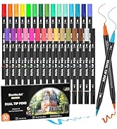 Shuttle Art Dual Tip Brush Marker Pens, 30 Colors Dual Tip Calligraphy Pens Fine and Brush Tip Ma...